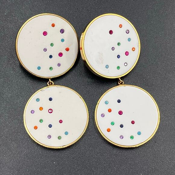 Joanna Laura Constantine Round Double Drop White Multicolored Confetti Earrings - Picture 1 of 9